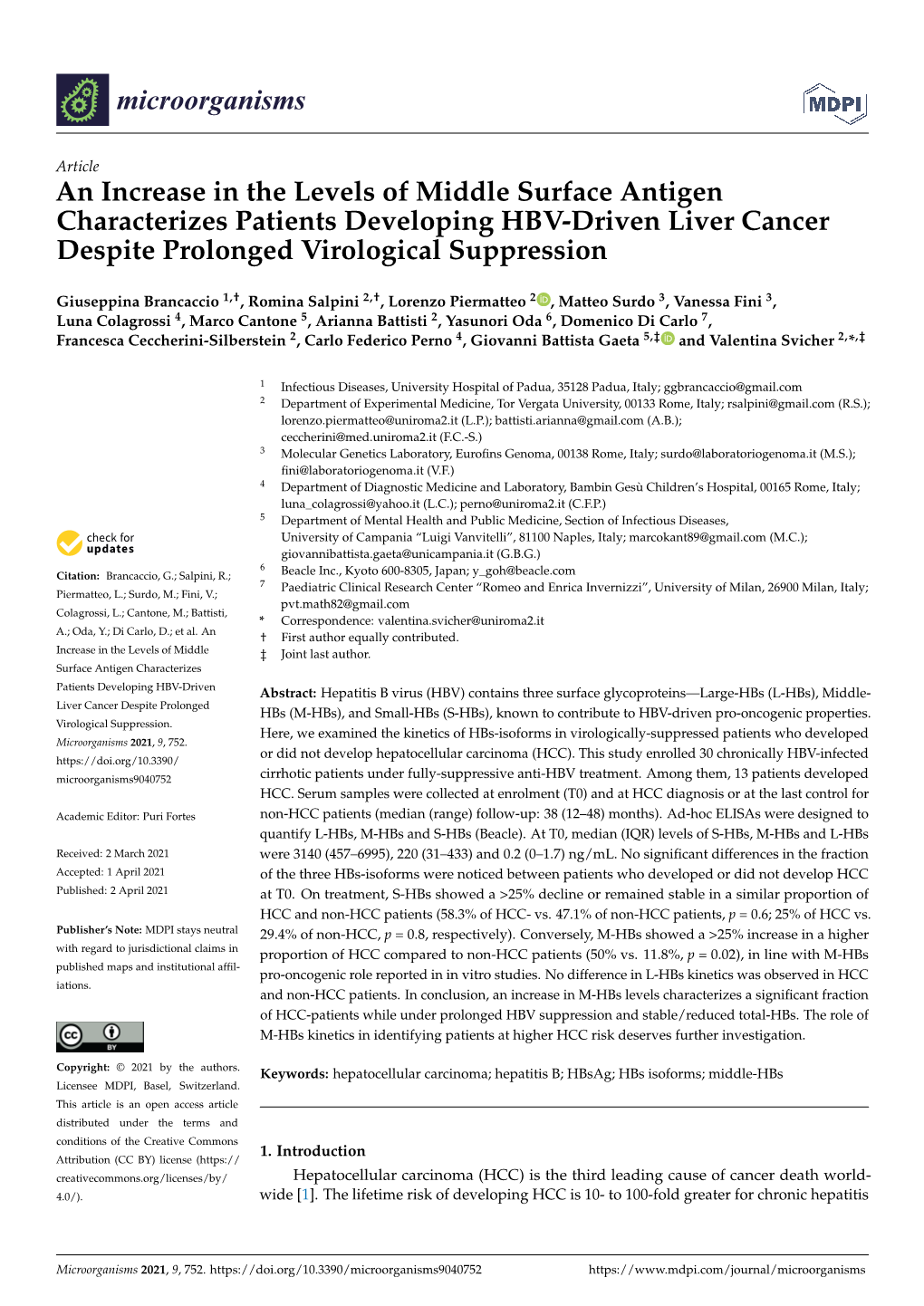 An Increase in the Levels of Middle Surface Antigen Characterizes Patients Developing HBV-Driven Liver Cancer Despite Prolonged Virological Suppression