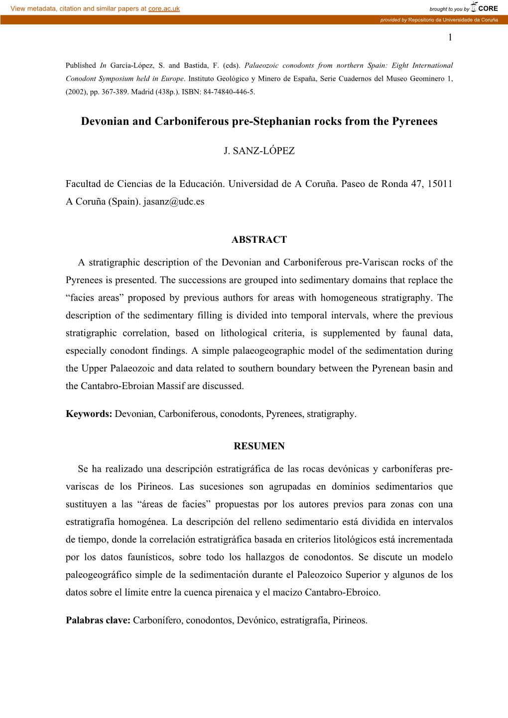 Devonian and Carboniferous Pre-Stephanian Rocks from the Pyrenees