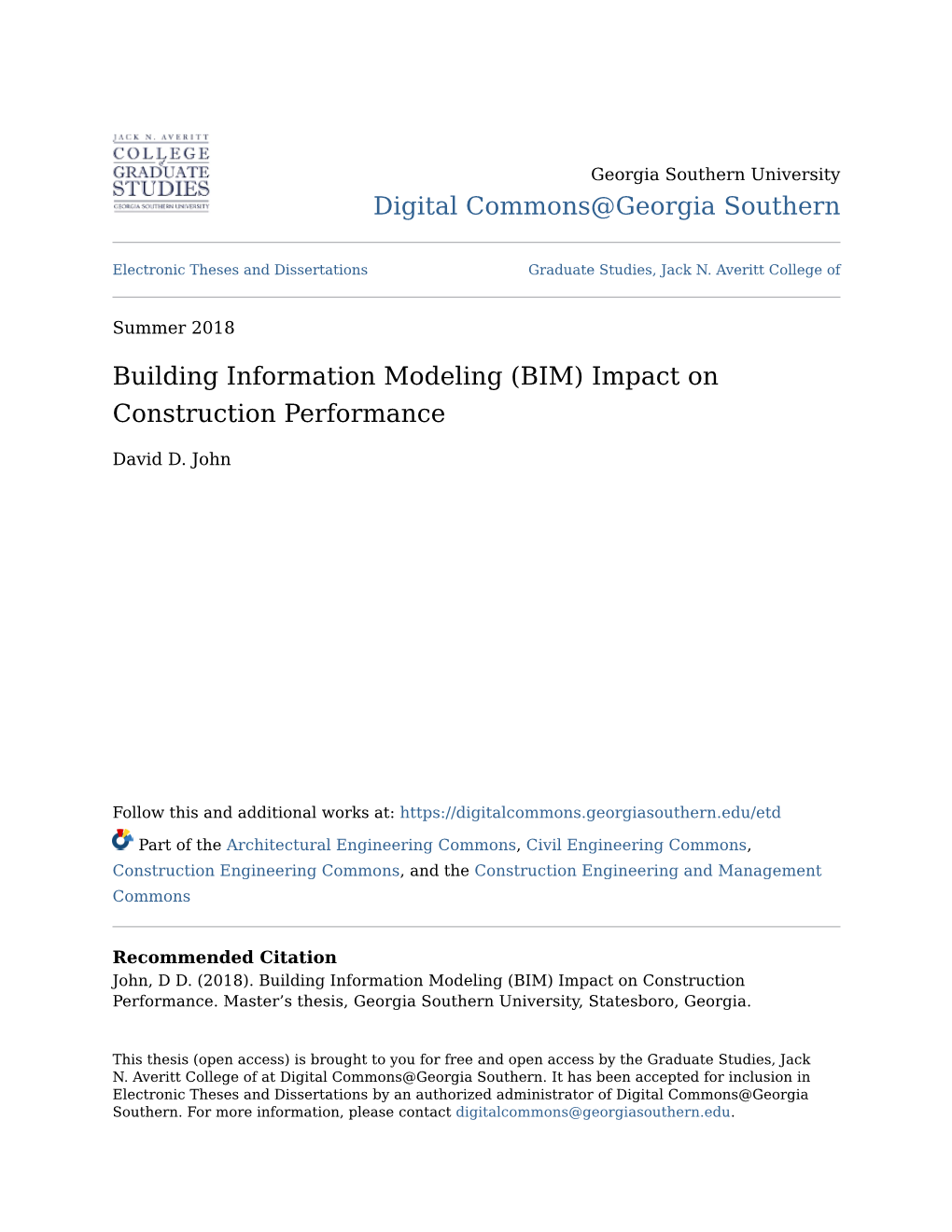 Building Information Modeling (BIM) Impact on Construction Performance