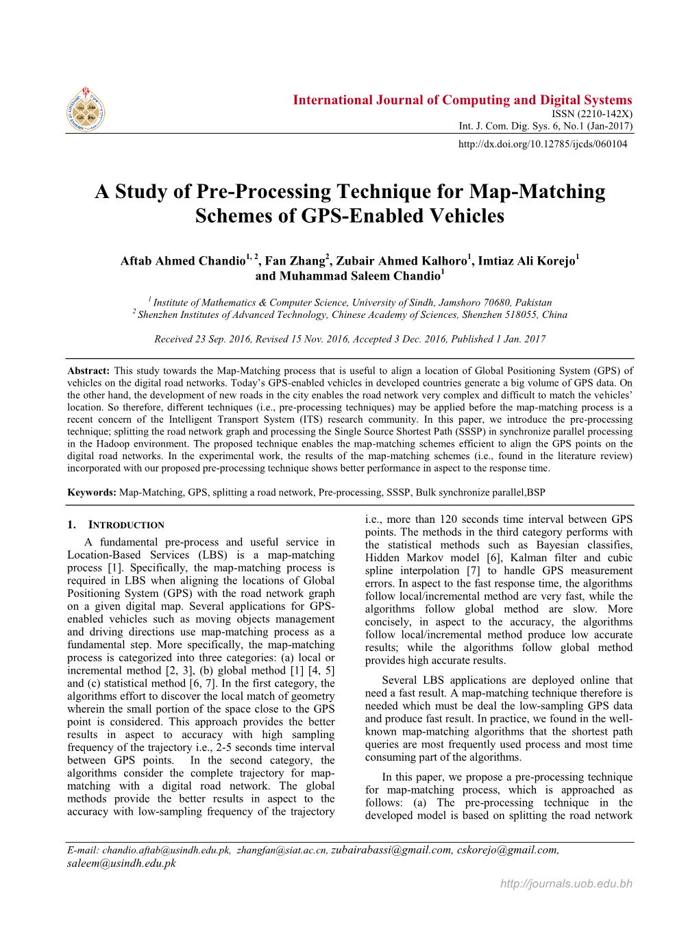 A Study of Pre-Processing Technique for Map-Matching Schemes of GPS-Enabled Vehicles