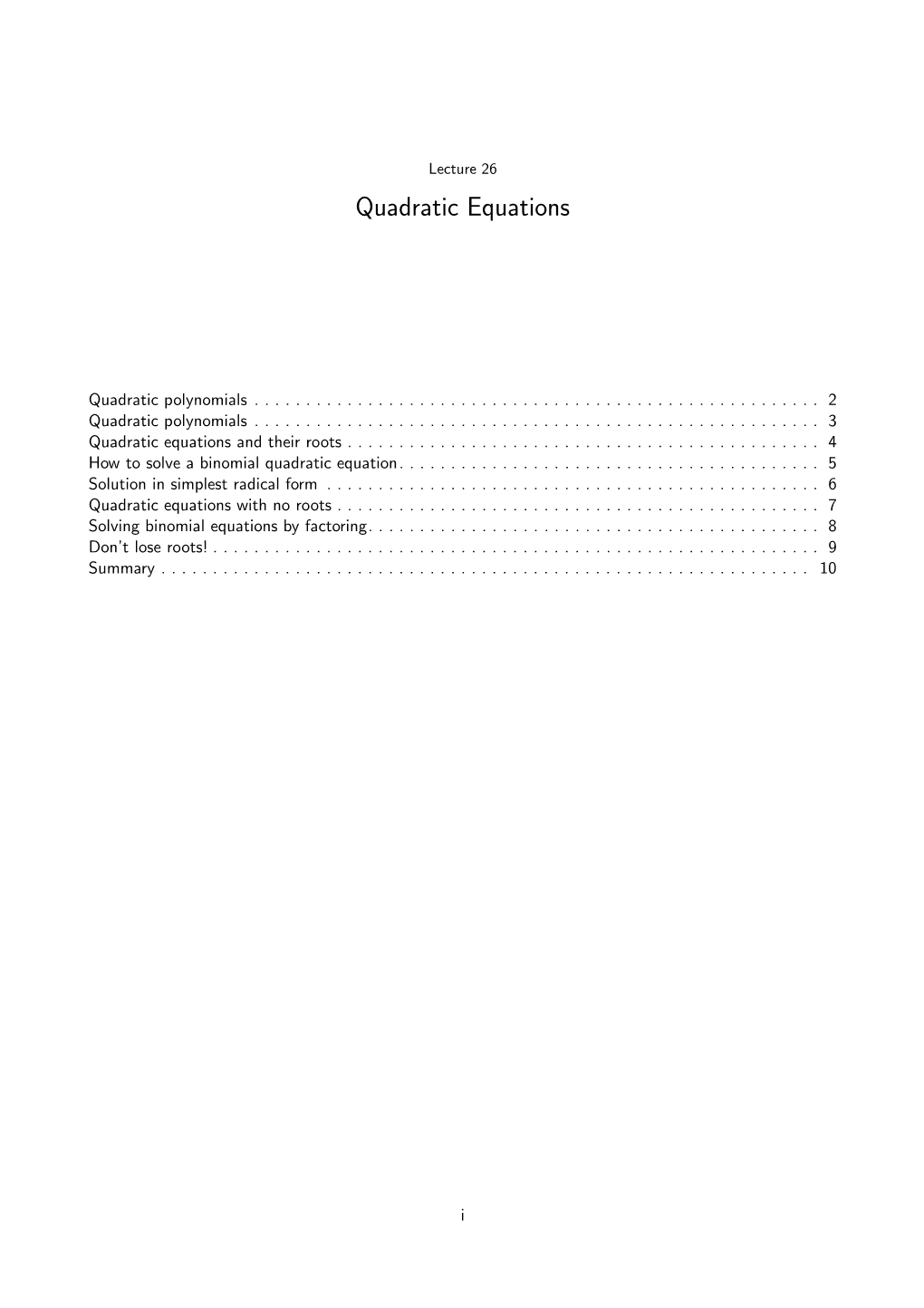 Quadratic Equations