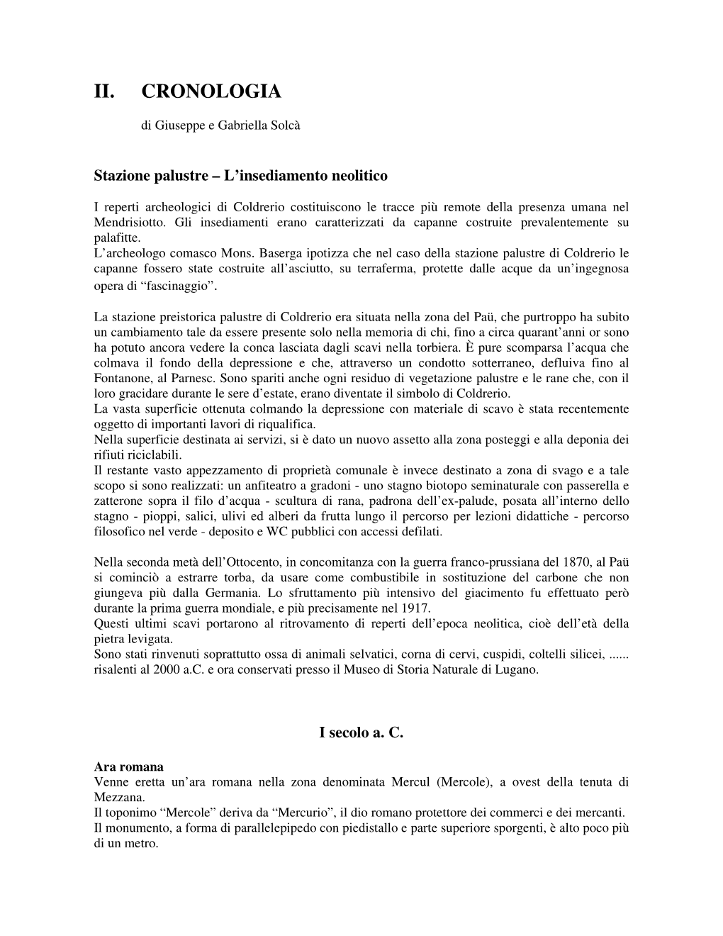 II. CRONOLOGIA Di Giuseppe E Gabriella Solcà