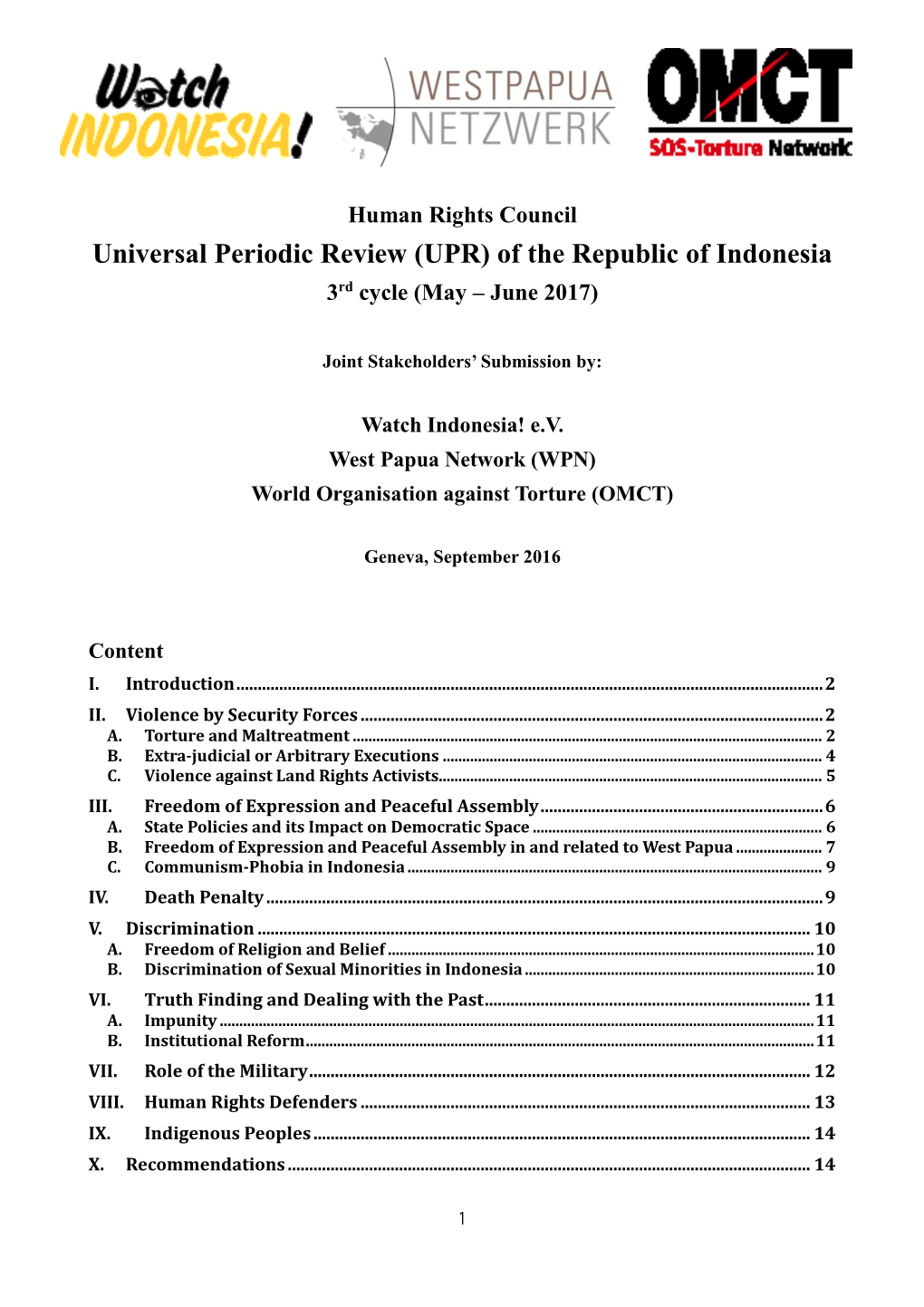 Universal Periodic Review (UPR) of the Republic of Indonesia 3Rd Cycle (May – June 2017)