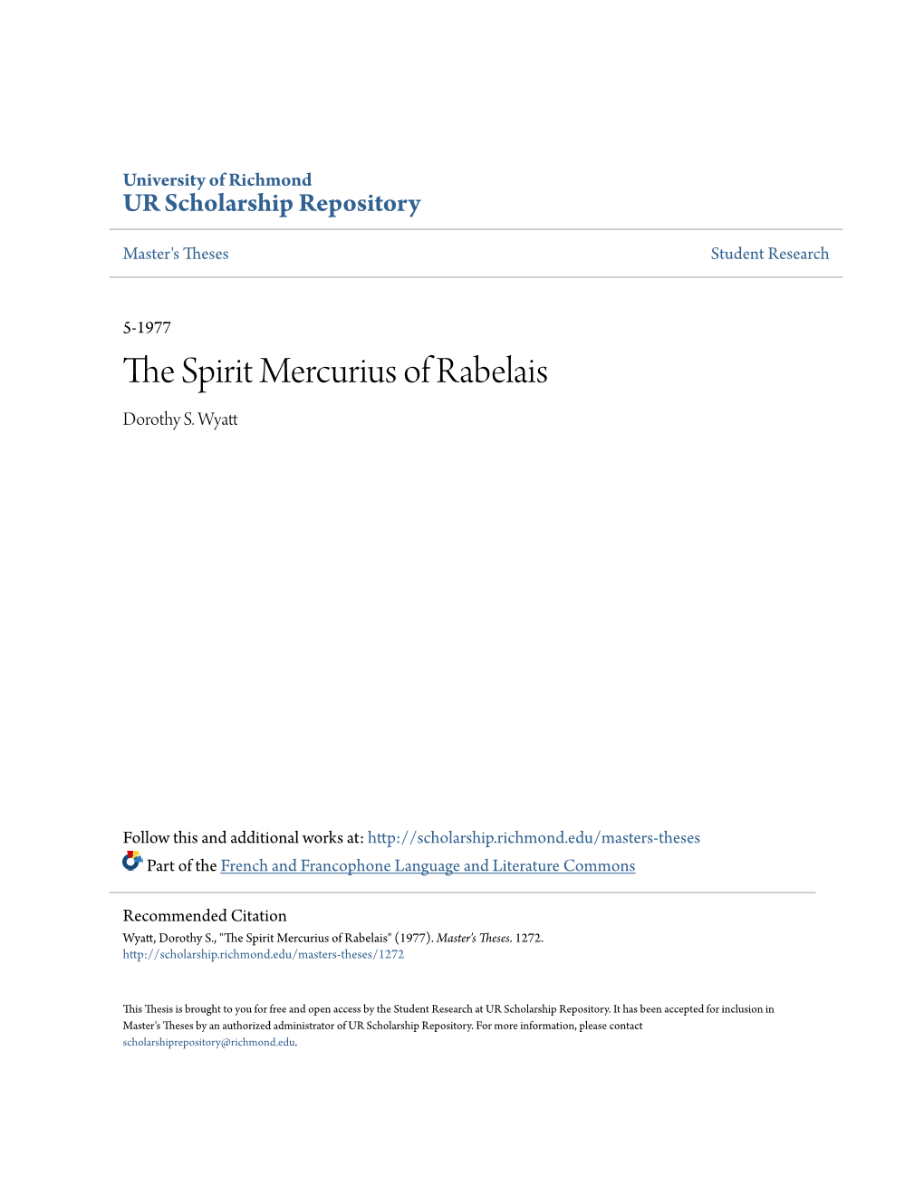 The Spirit Mercurius of Rabelais