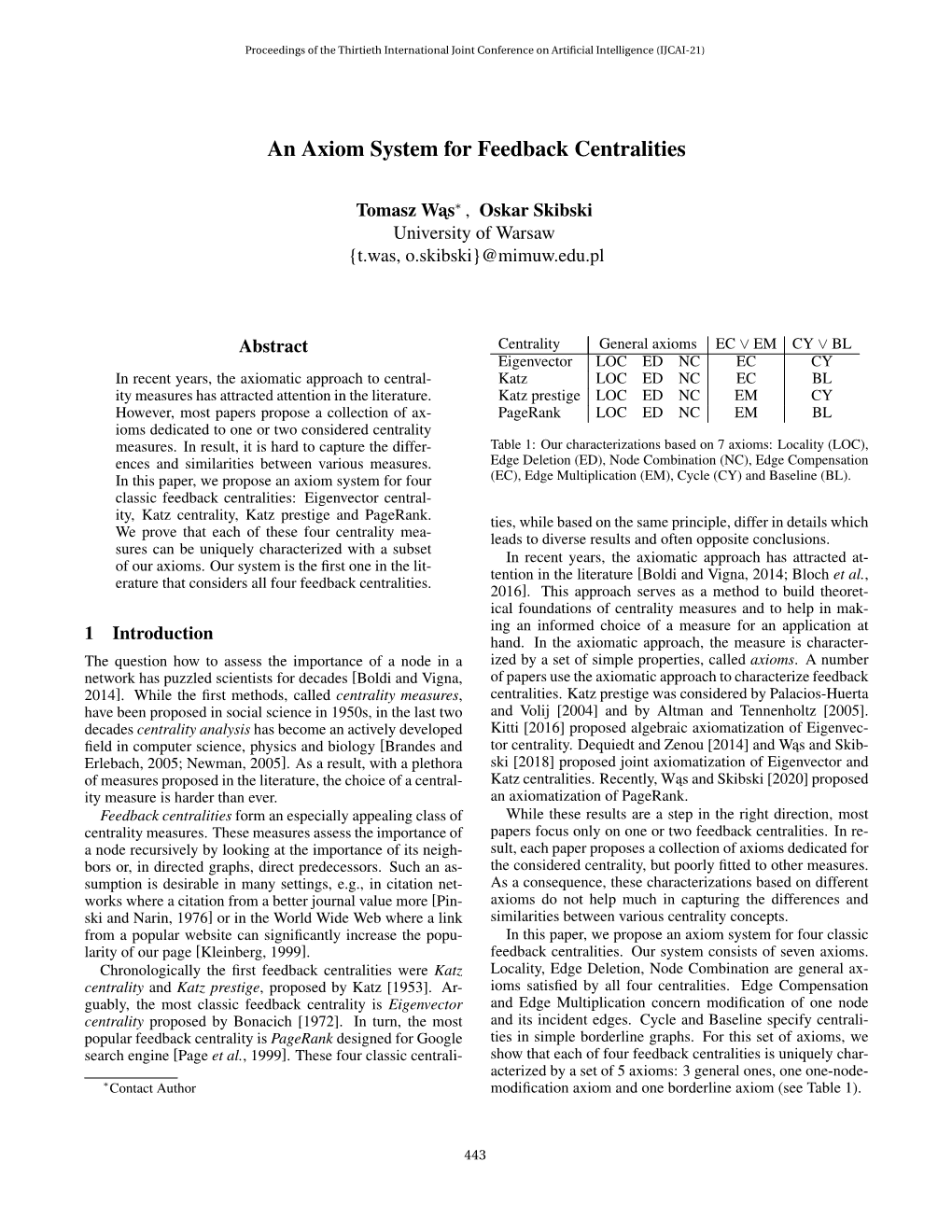 An Axiom System for Feedback Centralities