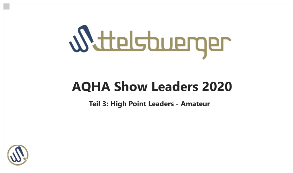 AQHA Show Leaders 2020 Teil 3: High Point Leaders - Amateur