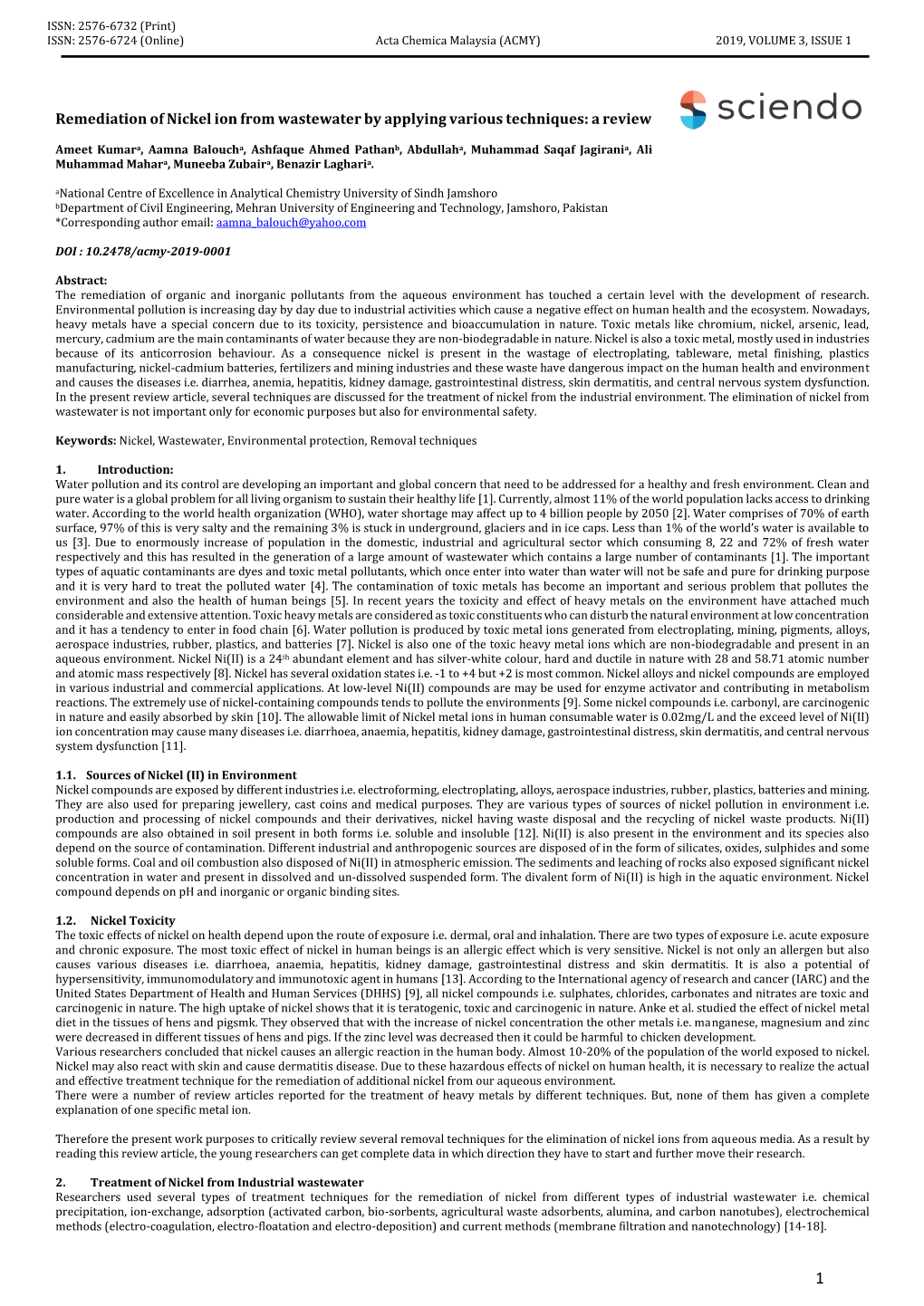 Remediation of Nickel Ion from Wastewater by Applying Various Techniques: a Review