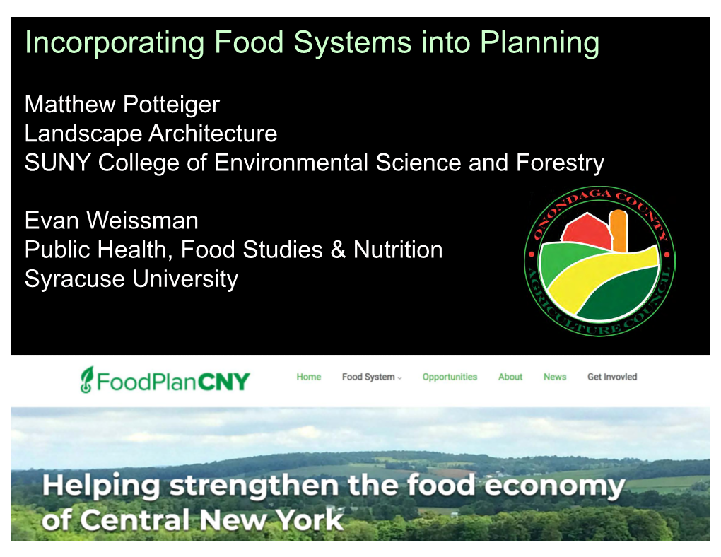 Incorporating Food Systems in Planning