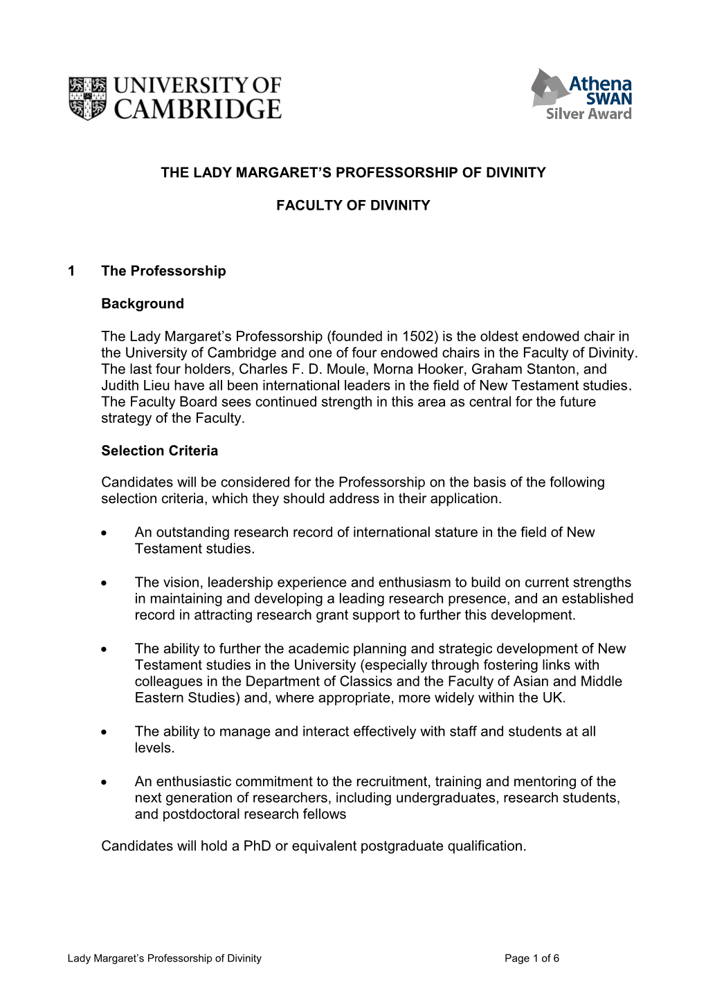 The Lady Margaret's Professorship of Divinity