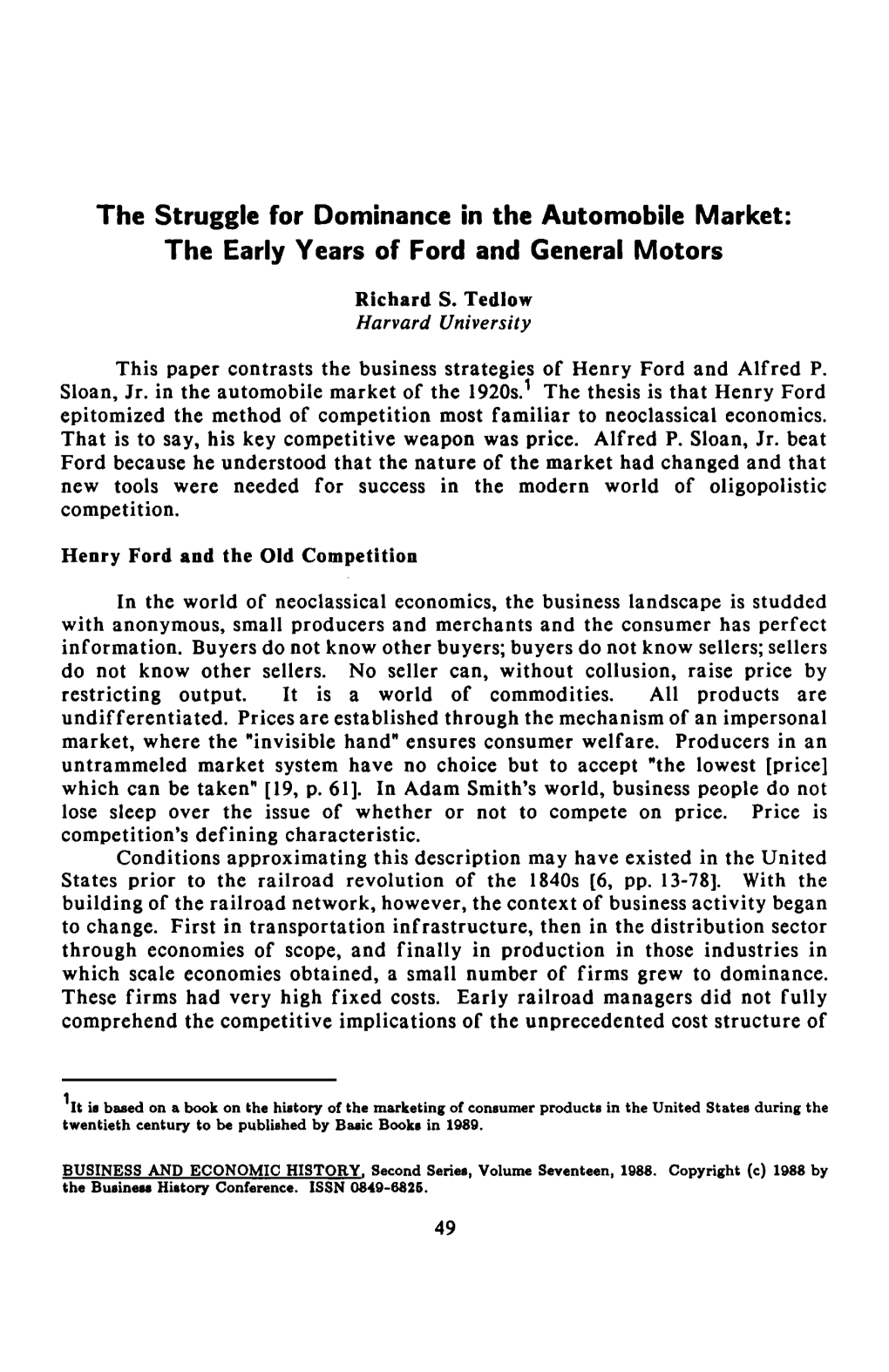 The Struggle for Dominance in the Automobile Market: the Early Years of Ford and General Motors