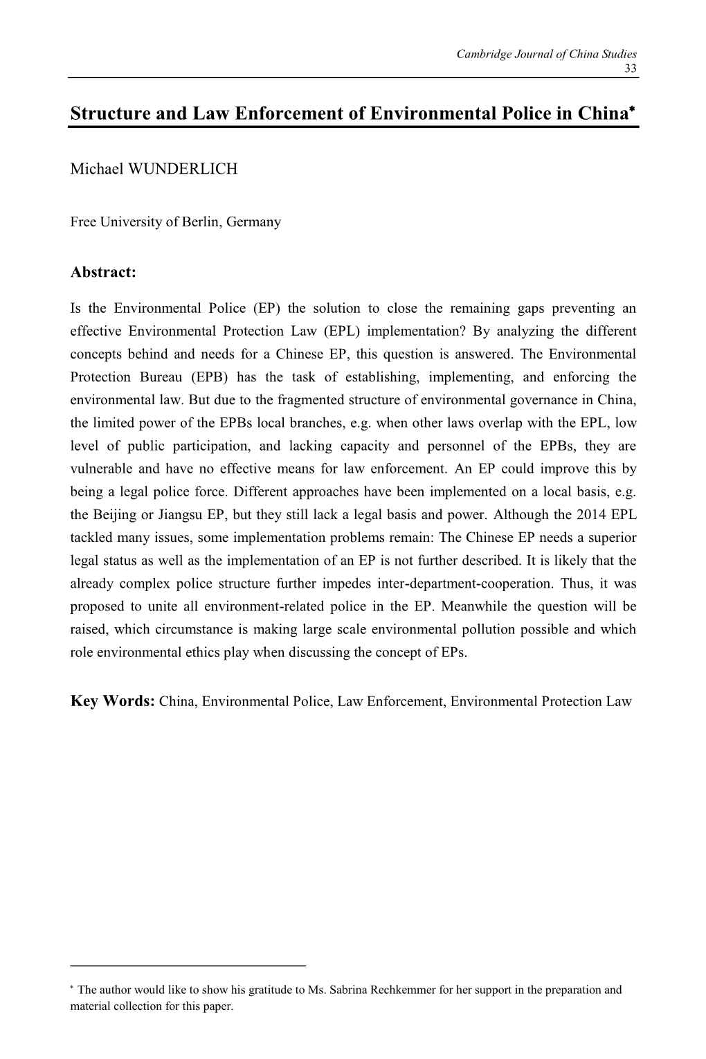 Structure and Law Enforcement of Environmental Police in China