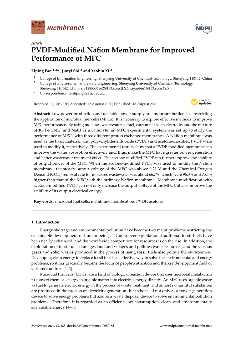 PVDF-Modified Nafion Membrane for Improved Performance Of