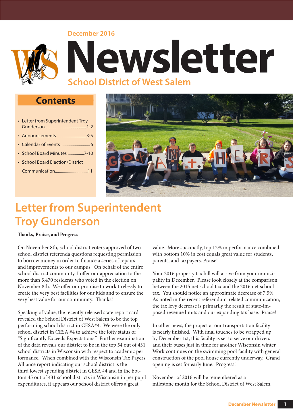 Letter from Superintendent Troy Gunderson