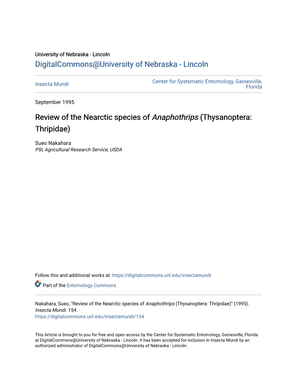 Review of the Nearctic Species of &lt;I&gt;Anaphothrips&lt;/I&gt; (Thysanoptera