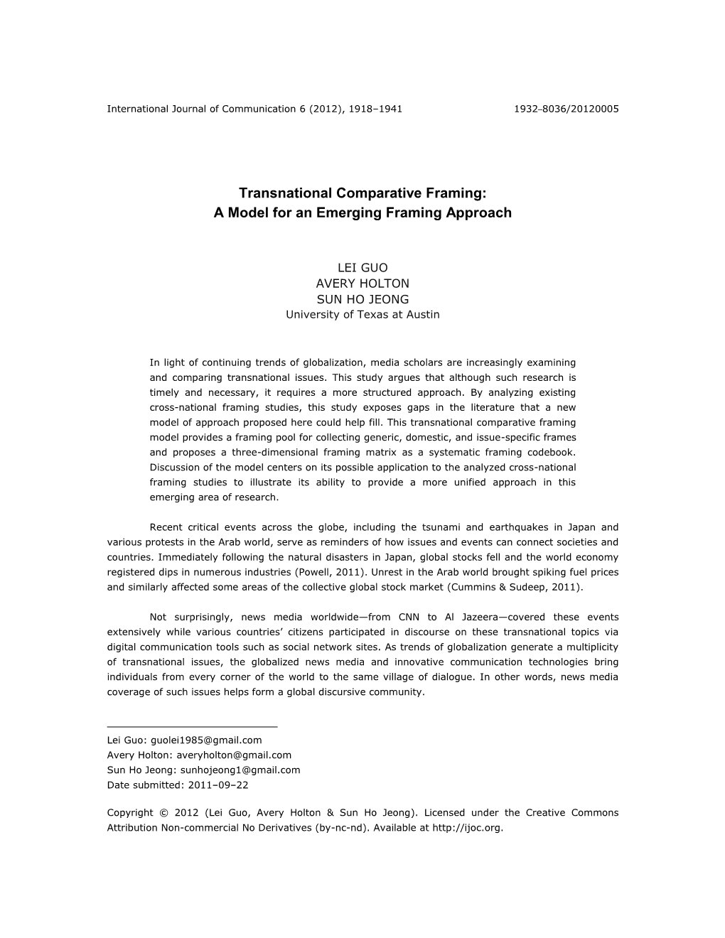 Transnational Comparative Framing: a Model for an Emerging Framing Approach