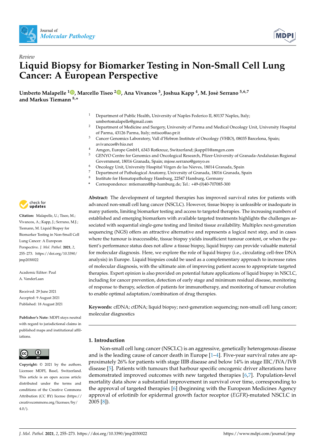 Liquid Biopsy for Biomarker Testing in Non-Small Cell Lung Cancer: a European Perspective