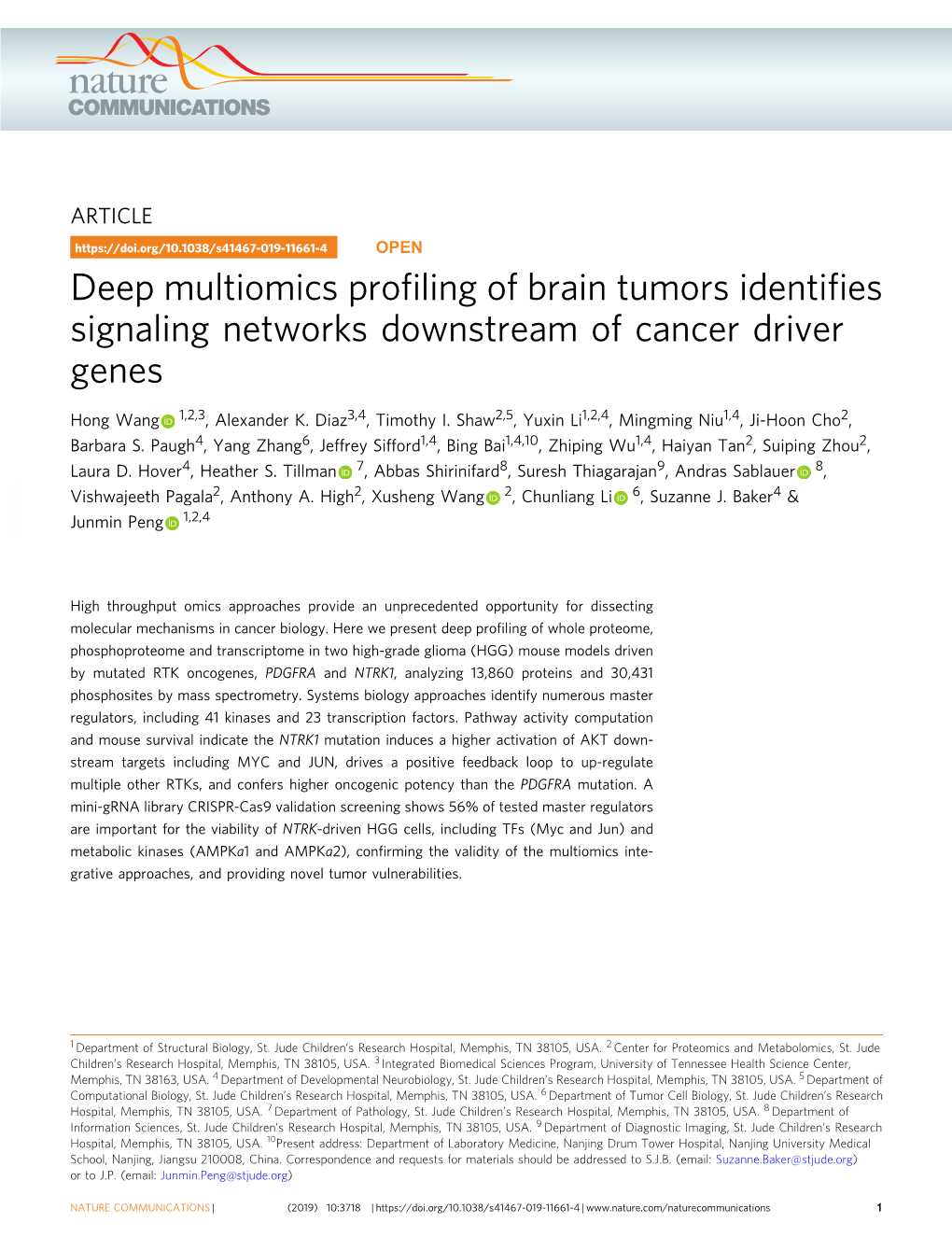 Deep Multiomics Profiling of Brain Tumors Identifies Signaling Networks