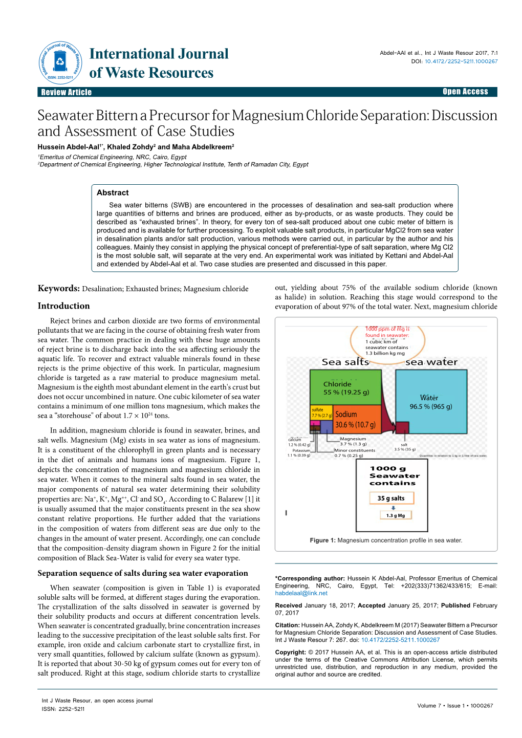 Seawater Bittern a Precursor for Magnesium Chloride Separation