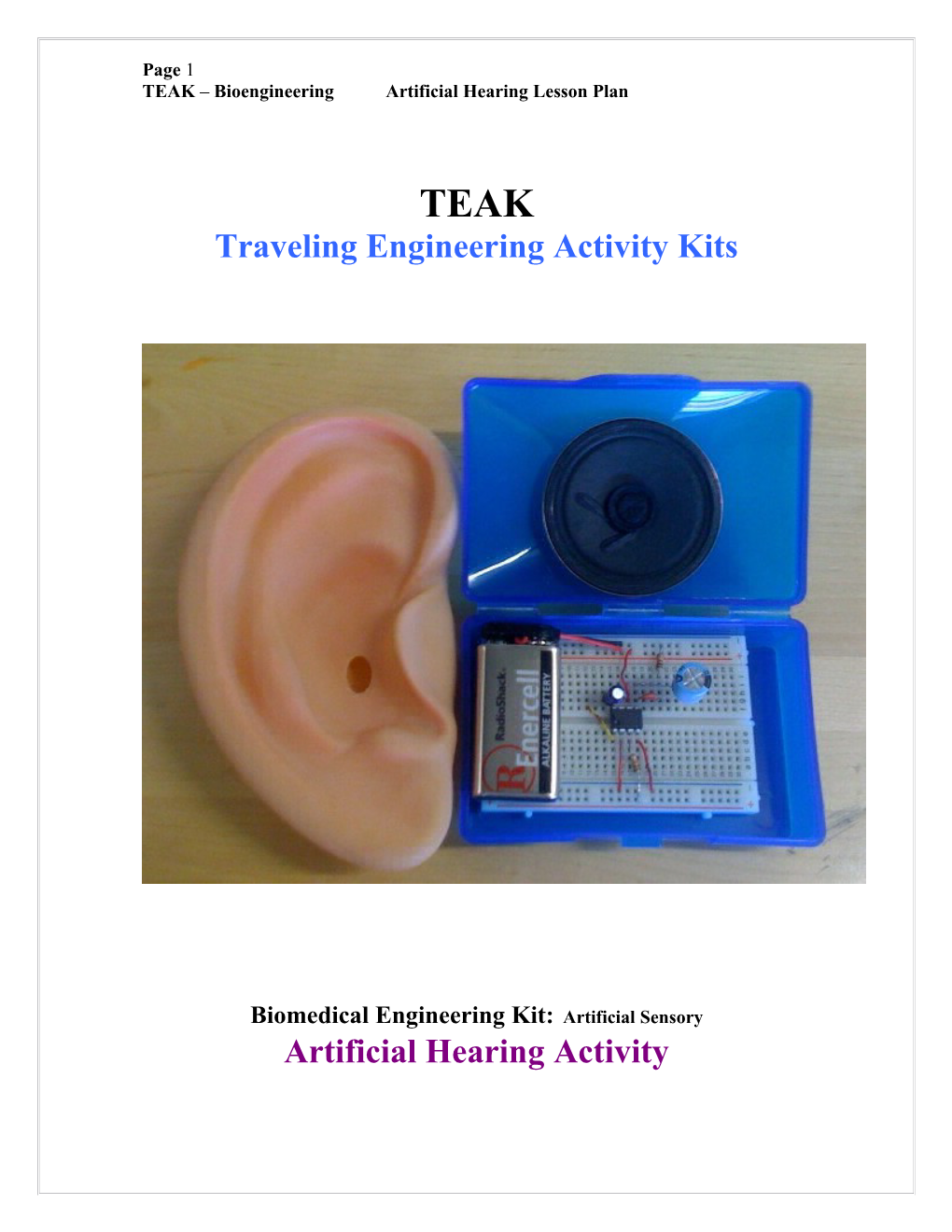 TEAK Bioengineering Artificial Hearing Lesson Plan