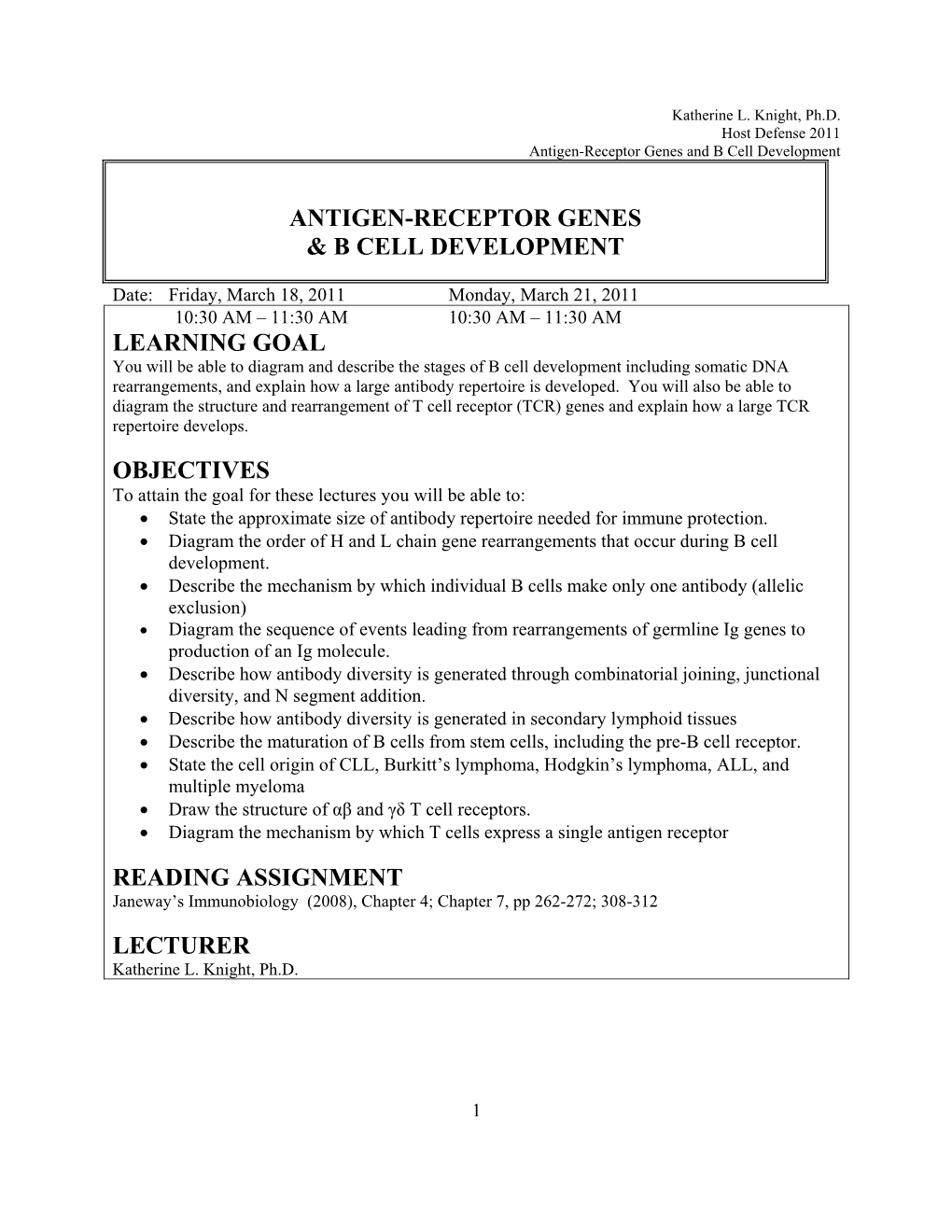 Antigen-Receptor Genes & B Cell Development Learning