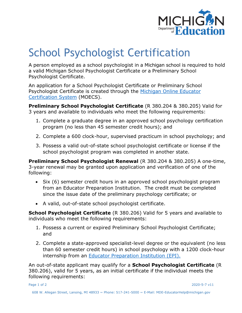 School Psychologist Certification