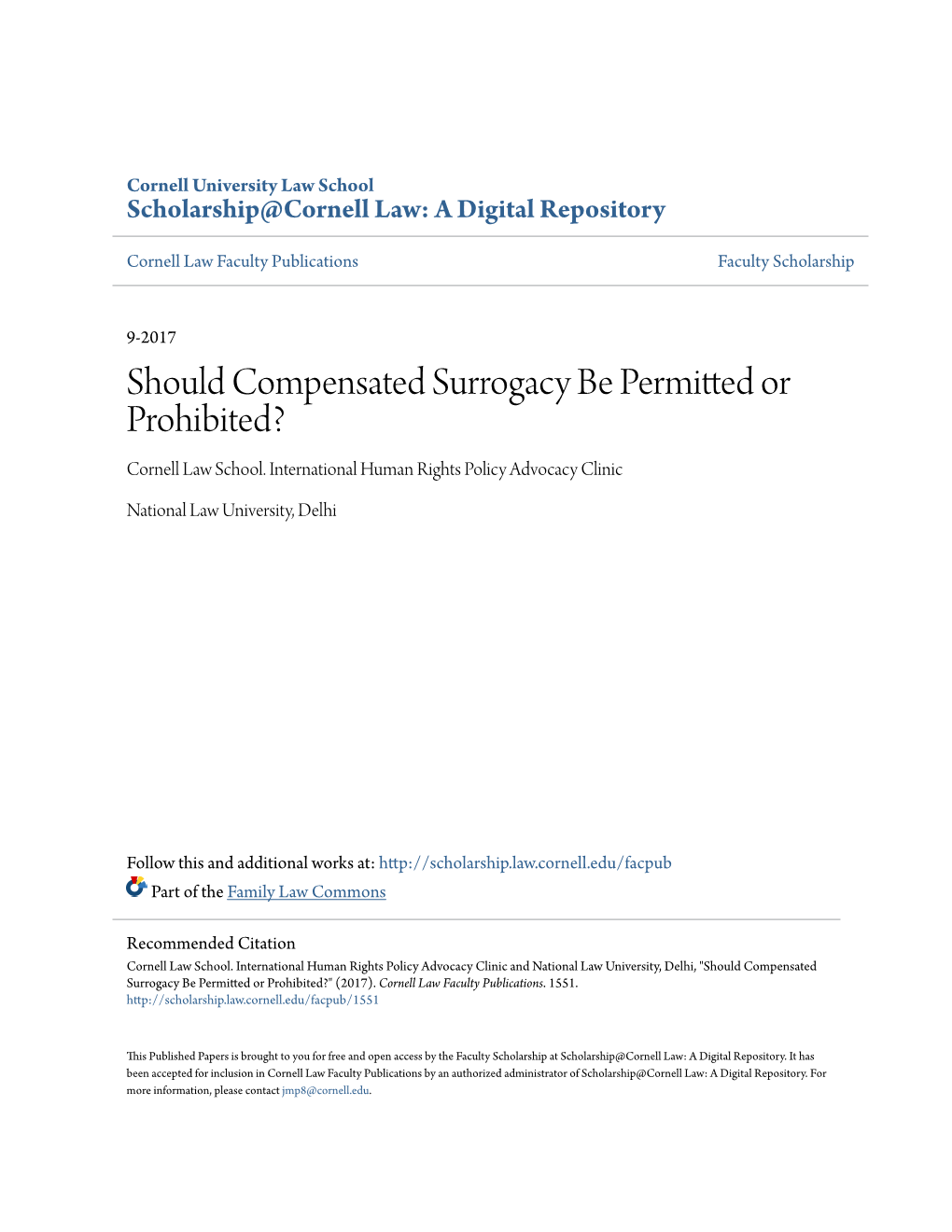 Should Compensated Surrogacy Be Permitted Or Prohibited? Cornell Law School