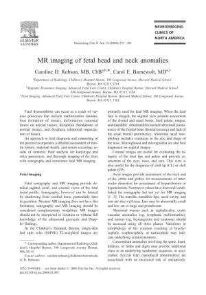 MR Imaging of Fetal Head and Neck Anomalies