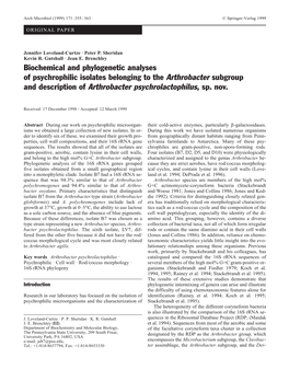 Biochemical and Phylogenetic Analyses of Psychrophilic Isolates Belonging to the Arthrobacter Subgroup and Description of Arthrobacter Psychrolactophilus, Sp
