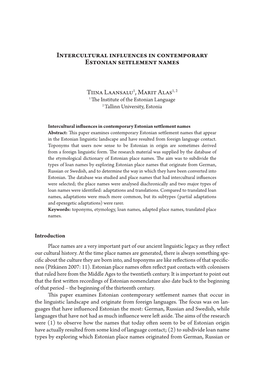 Intercultural Influences in Contemporary Estonian Settlement Names