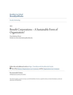 Benefit Corporations -- a Sustainable Form of Organization?