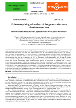 Pollen Morphological Analysis of the Genus Lallemantia (Lamiaceae) of Iran