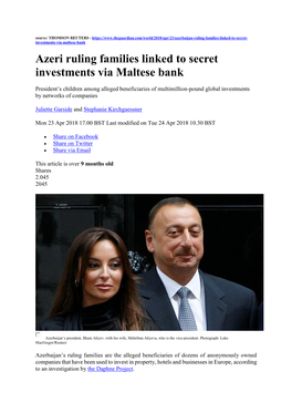 Azeri Ruling Famlies Linked to Secret Investments Via Maltese Bank