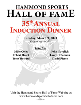 35Thannual Induction Dinner Tuesday, March 9, 2021 Originating Virtually