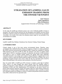 Utilization of Landfill Gas in Emission Trading from the Finnish Viewpoint