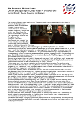 The Reverend Richard Coles Church of England Priest, BBC Radio 4 Presenter and Former Strictly Come Dancing Contestant