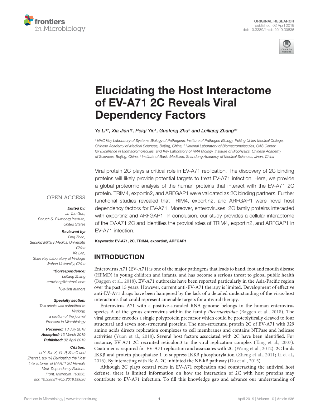 Elucidating the Host Interactome of EV-A71 2C Reveals Viral Dependency Factors