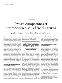 Presses Européennes Et Luxembourgeoises À L'ère Du Gratuit
