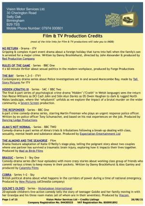 Film & TV Production Credits
