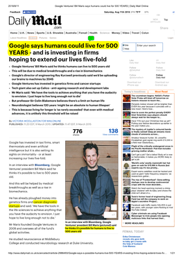 Google Says Humans Could Live for 500 YEARS