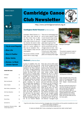 Cambridge Canoe Club Newsletter