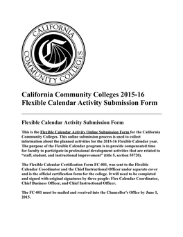 California Community Colleges 2015-16 Flexible Calendar Activity Submission Form