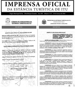 Orgão Municipal De Itu Distribuição Gratuita Ano XII Nº 336 20 De