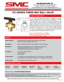 701 Series Three-Way Ball Valve