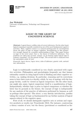 Logic in the Light of Cognitive Science