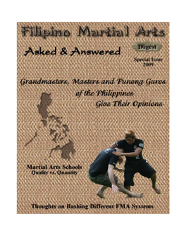 Grandmasters, Masters and Punong Guros of the Filipino Martial Arts in the Philippines and Ask Some Questions