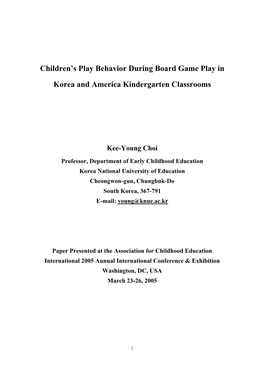 Children's Play Behavior During Board Game Play In