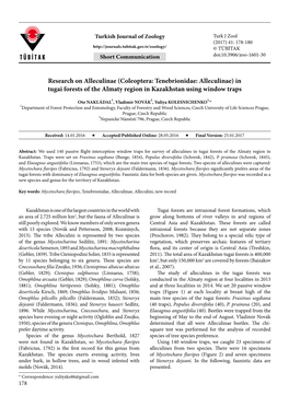 Coleoptera: Tenebrionidae: Alleculinae) in Tugai Forests of the Almaty Region in Kazakhstan Using Window Traps