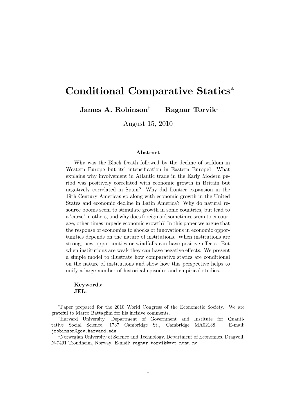 Conditional Comparative Statics