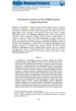 Taxonomic Revision of the Dolphin Genus Lagenorhynchus