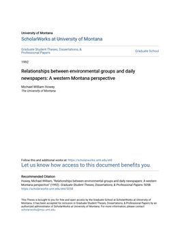 Relationships Between Environmental Groups and Daily Newspapers: a Western Montana Perspective